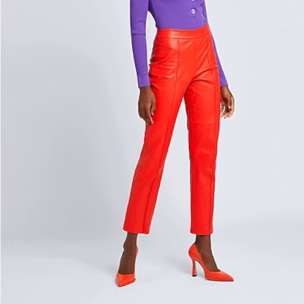 🔥🔥🔥 8 by Yoox Coral LEATHER STRAIGHT-LEG FIT PANT size XS US🔥🔥🔥